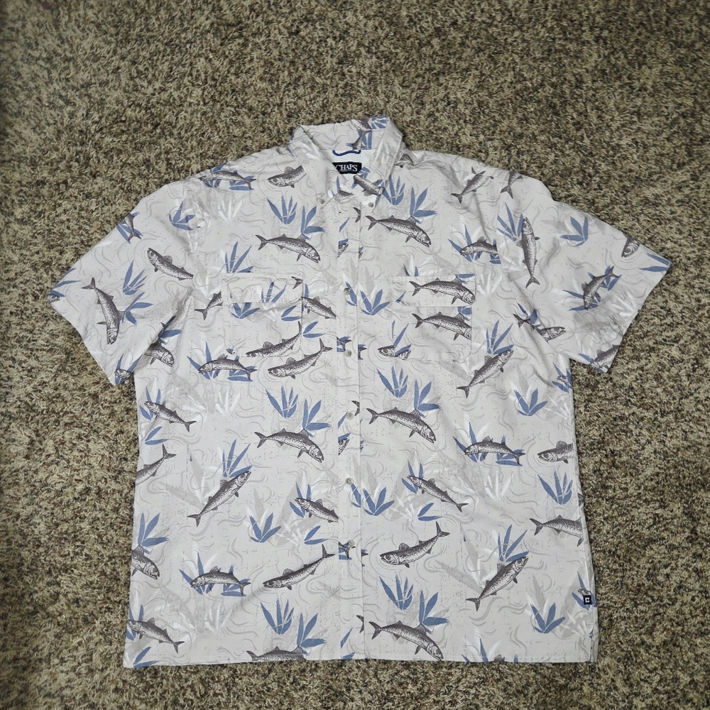 Chaps Shirt All Over Trout Fish Print Vented Outdoor Hiking SPF 50 Mens Size XXL
